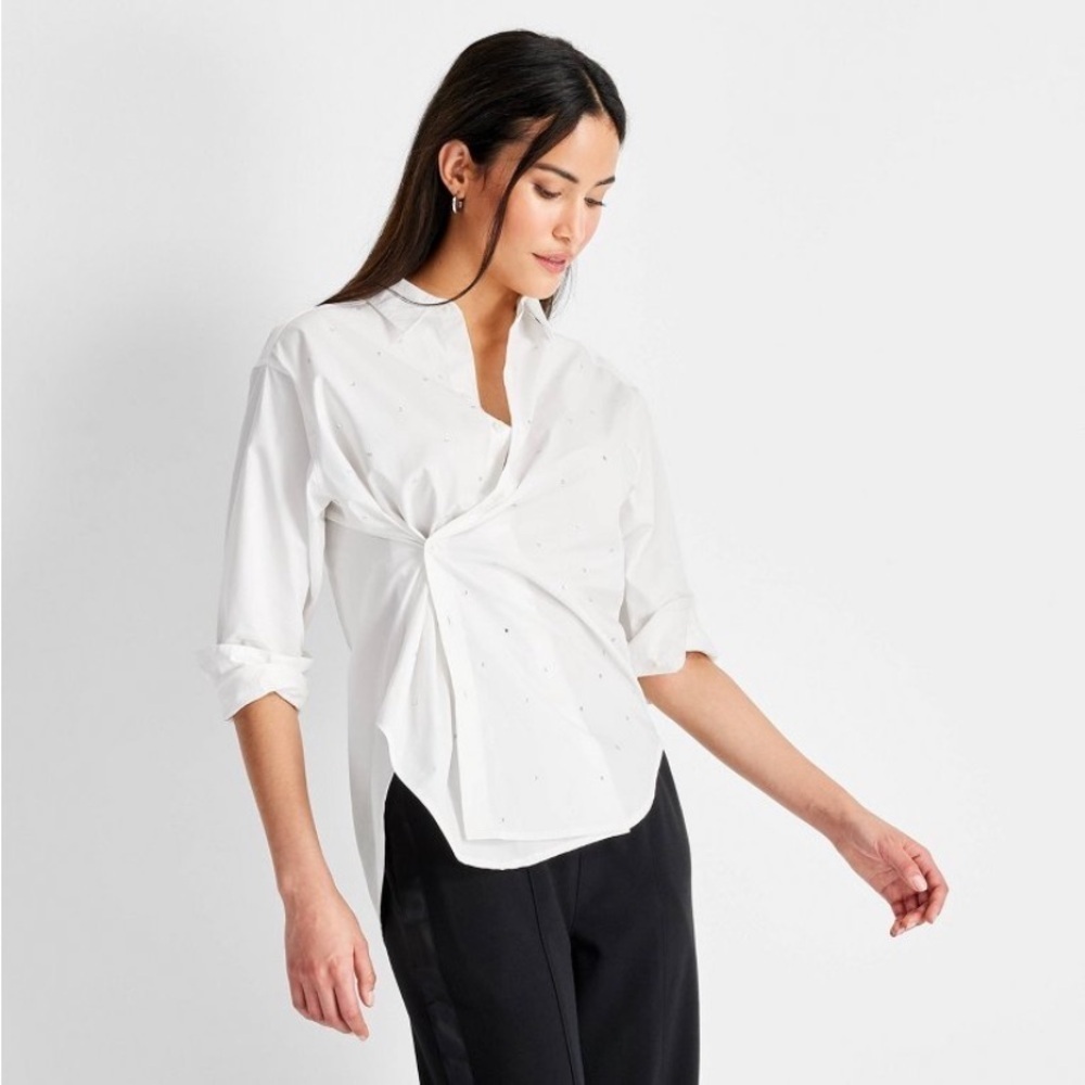 Long Sleeve Embellished
Asymmetrical Button-Down Shirt Future
Collective new